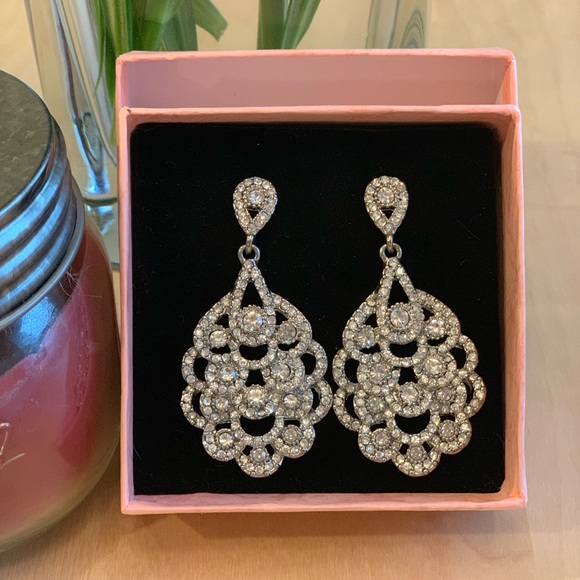 Silver & Rhinestone Chandelier Earrings - Gorgeous - Picture 4 of 7